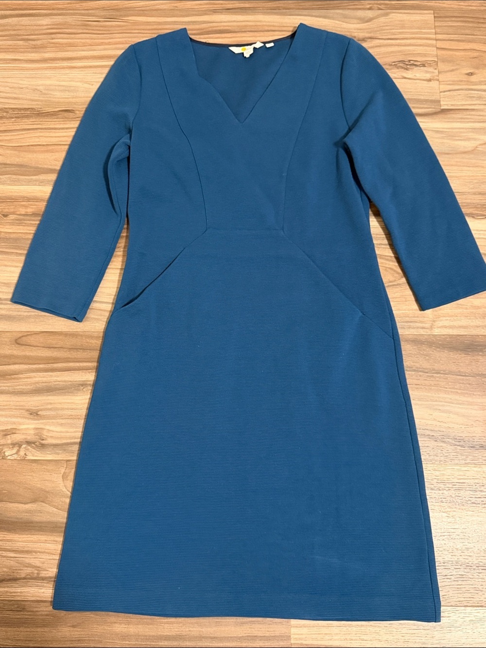 Boden Bronte Ottoman Ribbed Shift Dress Teal Size 6R Stretch Midi